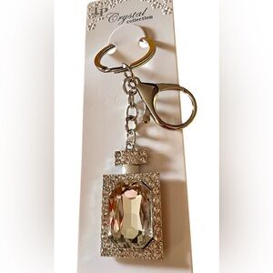 Crystal Perfume Bottle Keychain - bag charm Silver with Clear Crystal